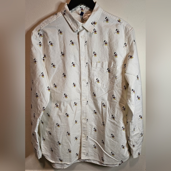 H&M Disney Collab White Shirt with Mickey Mouse Print Mens Medium - Picture 1 of 8